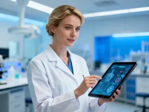 Przedsiębiorca pracujący przy laptopie w nowoczesnym biurze, symbolizujący proces zakładania własnej działalności.
