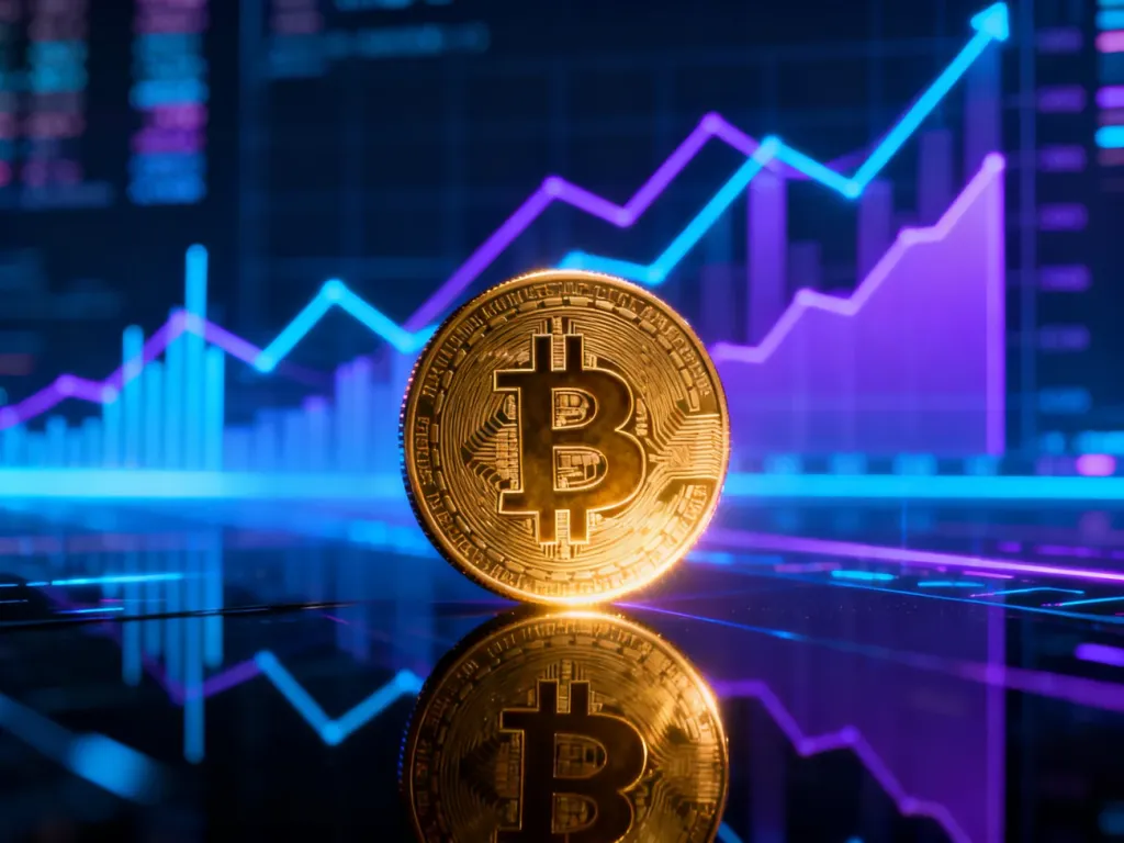 Złoty symbol Bitcoina na tle cyfrowych wykresów finansowych, symbolizujący kapitalizację rynkową kryptowalut.